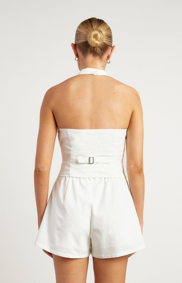 Jaynie Linen Halter Neck Vest - White