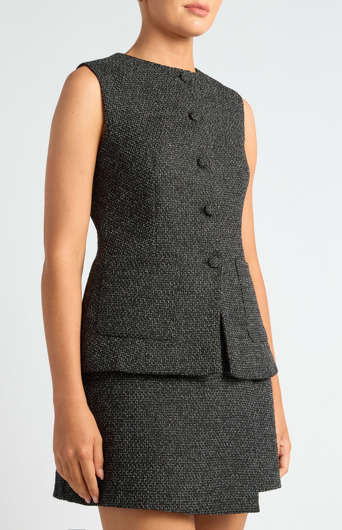 Cecelia Tweed Vest - Black