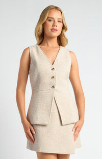Harling Tweed Vest - White/Brown Marl