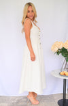 Laycie Scoop Neckline, Synched Waist Maxi Dress - White