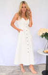 Laycie Scoop Neckline, Synched Waist Maxi Dress - White