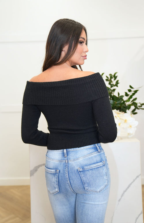 Nisha Long Sleeve Knit Top - Black