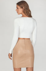 Ryder Faux Leather, High Waisted, Fitted Mini Skirt - Camel