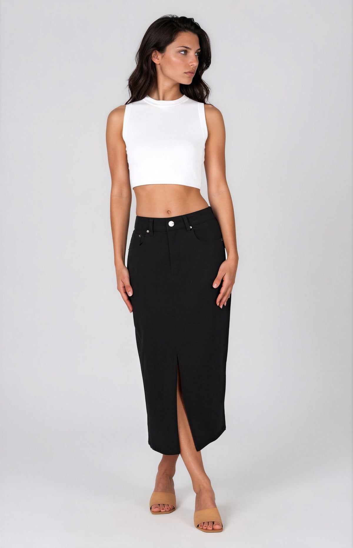 Avoca Midi Skirt - Black Denim