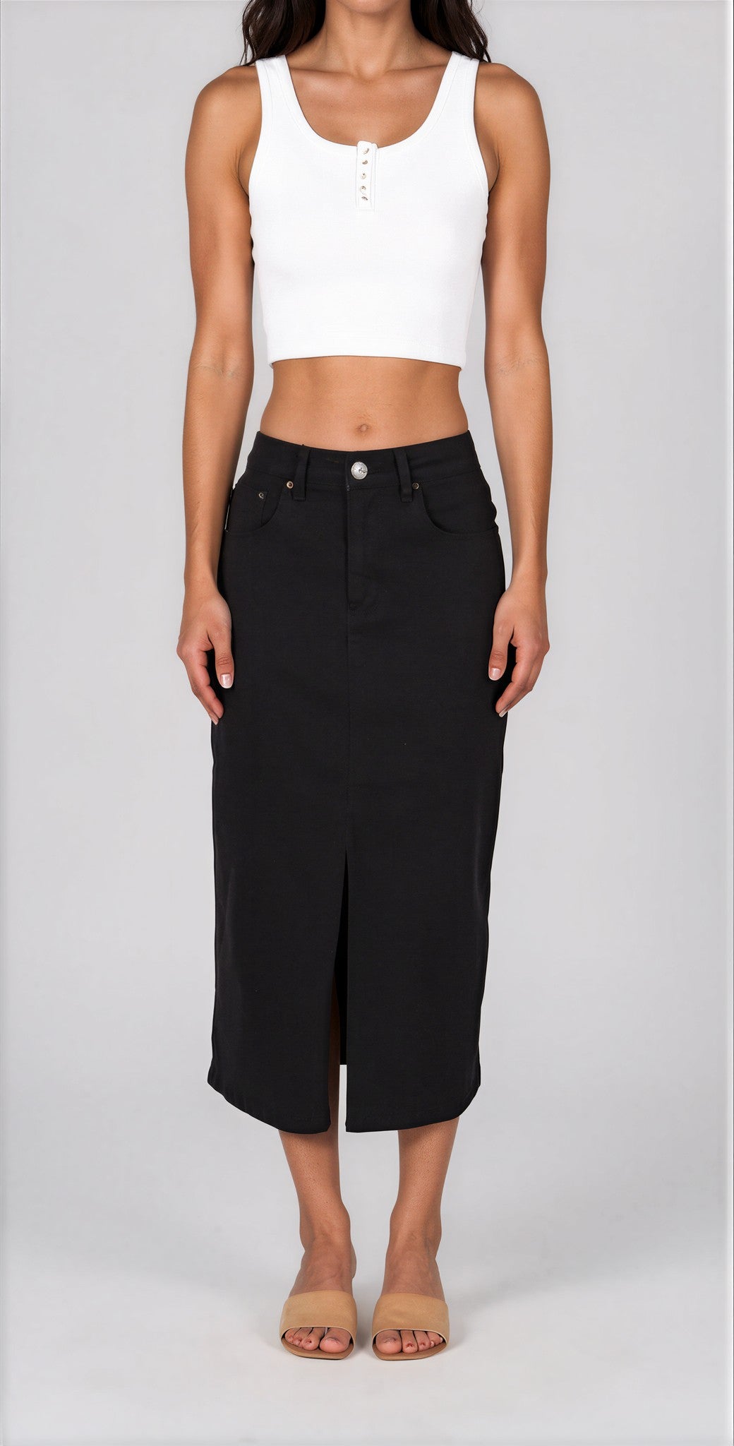Avoca Midi Skirt - Black Denim