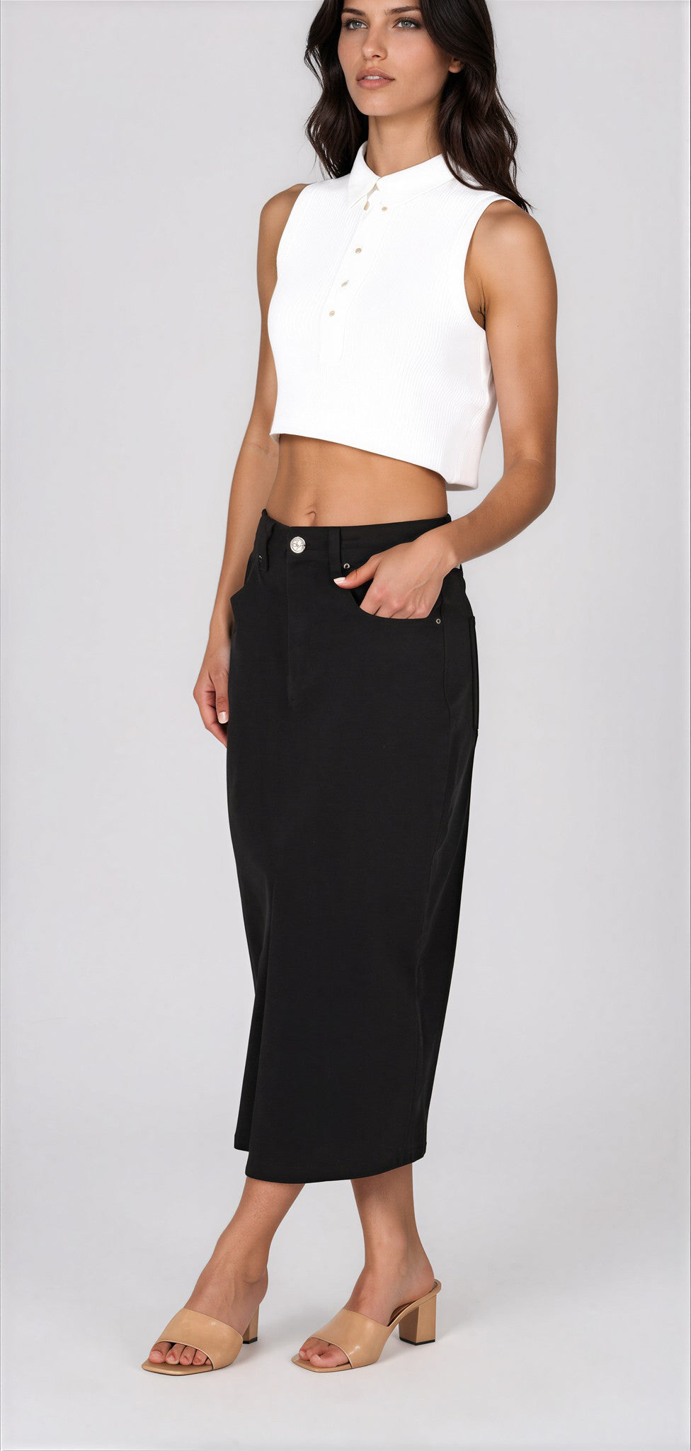 Avoca Midi Skirt - Black Denim