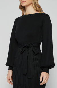 Bindy Bubble Sleeve Knit Midi Dress - Black