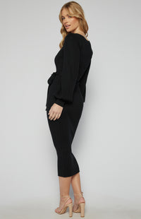 Bindy Bubble Sleeve Knit Midi Dress - Black