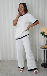 Daphne Short Sleeve Top & Wide Leg Pants Knit Set - White