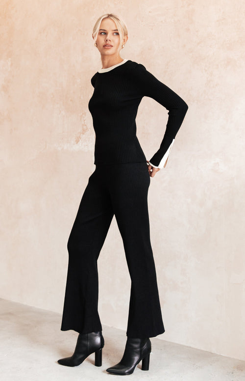 Bree Long Sleeve Top & Pants Knit Set - Black