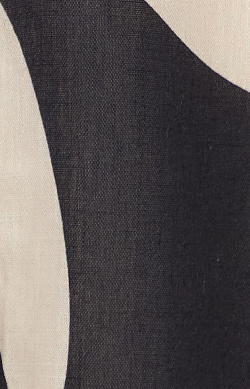Thalia Printed Faux Linen, Midi Shirt Dress- Black