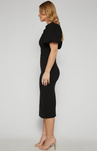 Ariarne Bubble Sleeve Midi Dress - Black