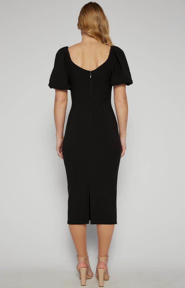 Ariarne Bubble Sleeve Midi Dress - Black