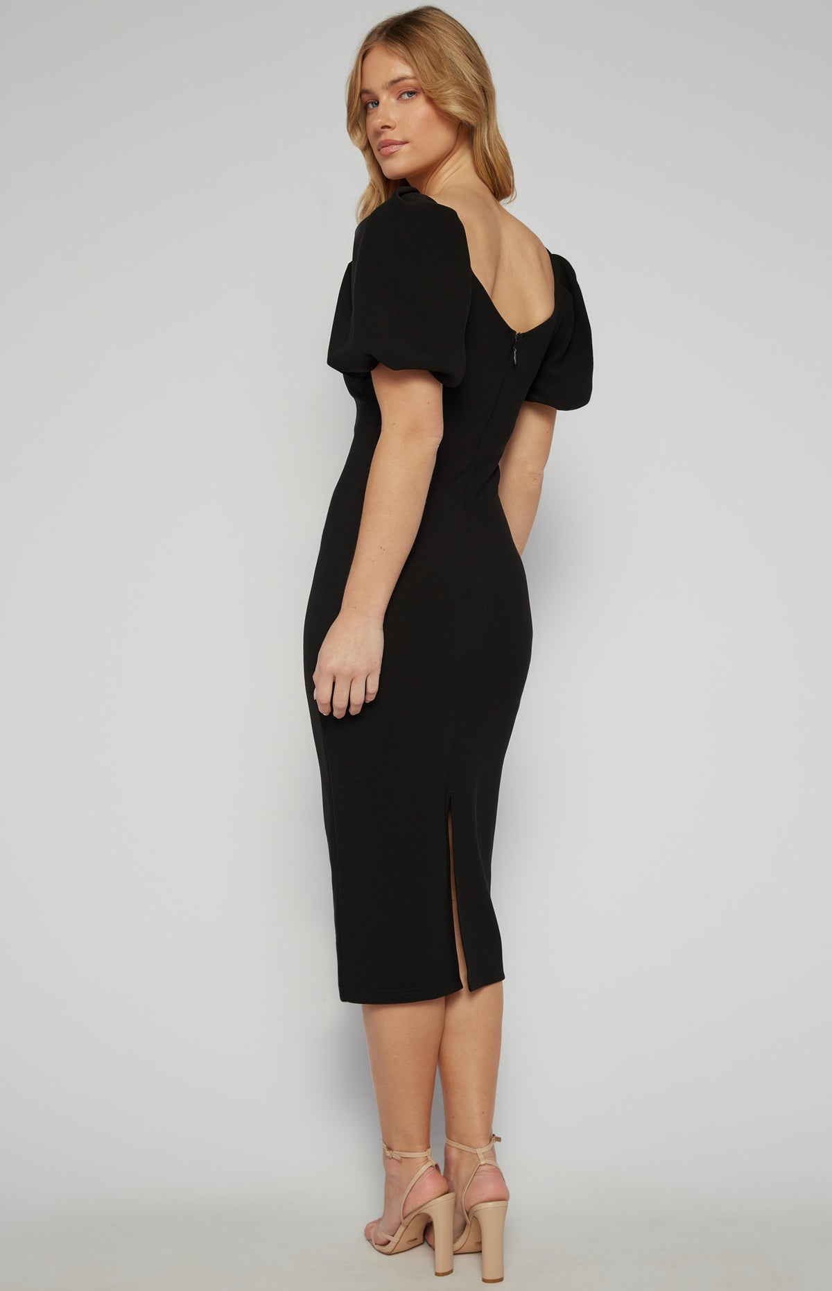 Ariarne Bubble Sleeve Midi Dress - Black