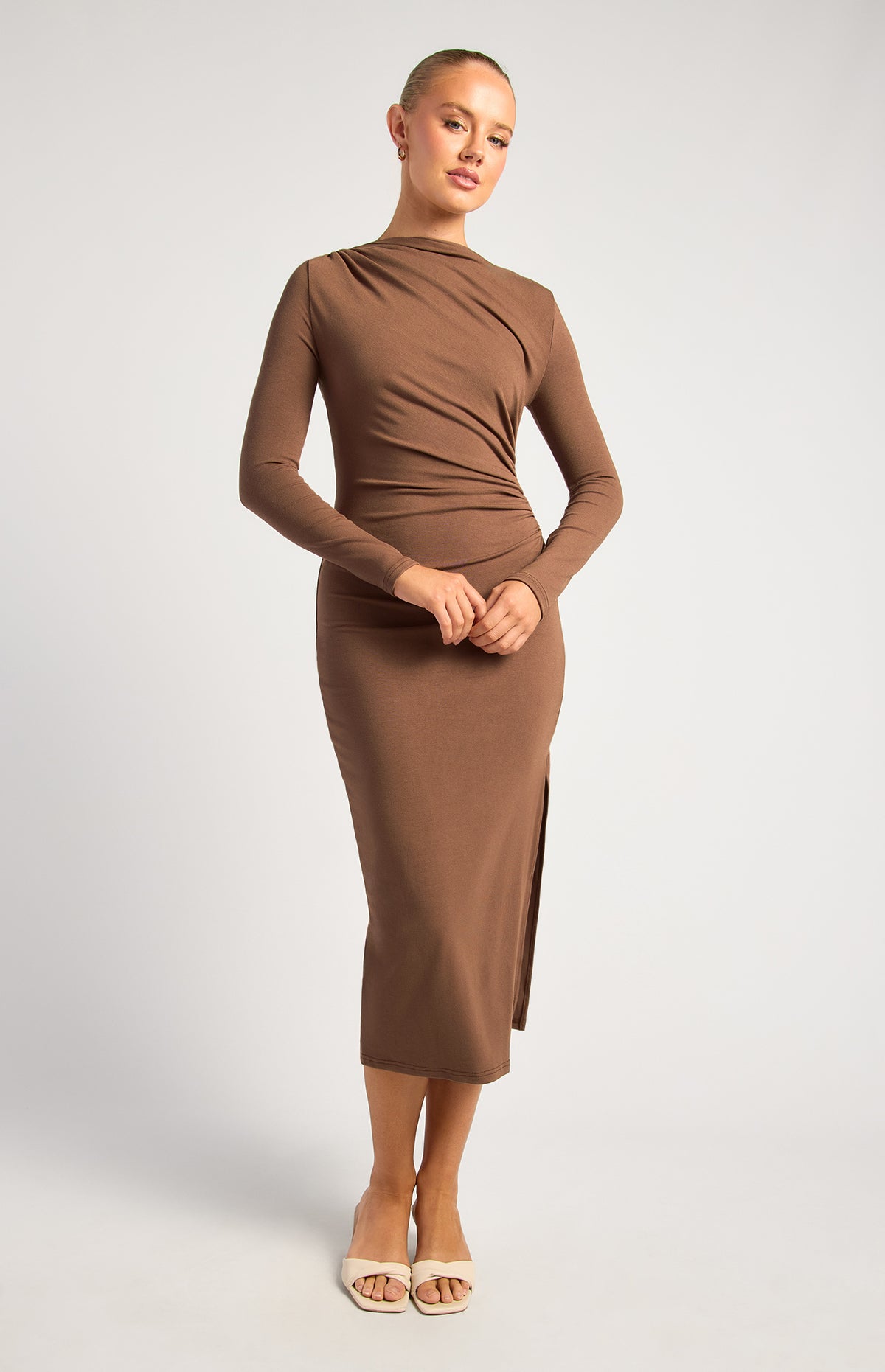 Delaney Long Sleeve Midi Dress - Ash Brown