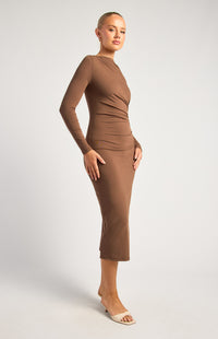Delaney Long Sleeve Midi Dress - Ash Brown