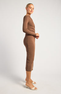 Delaney Long Sleeve Midi Dress - Ash Brown