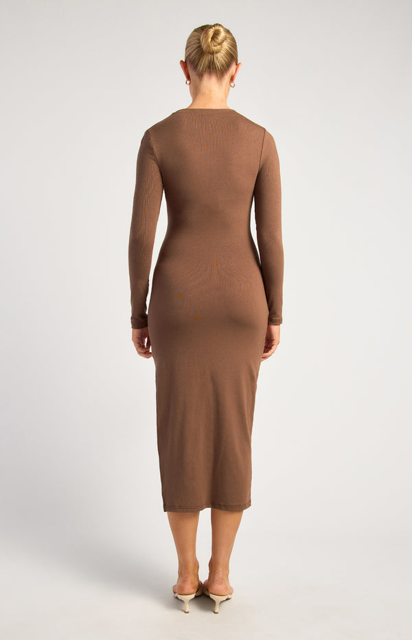 Delaney Long Sleeve Midi Dress - Ash Brown