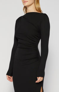 Delaney Stretch Jersey Long Sleeve Midi Dress - Black