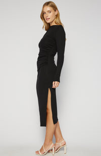 Delaney Stretch Jersey Long Sleeve Midi Dress - Black