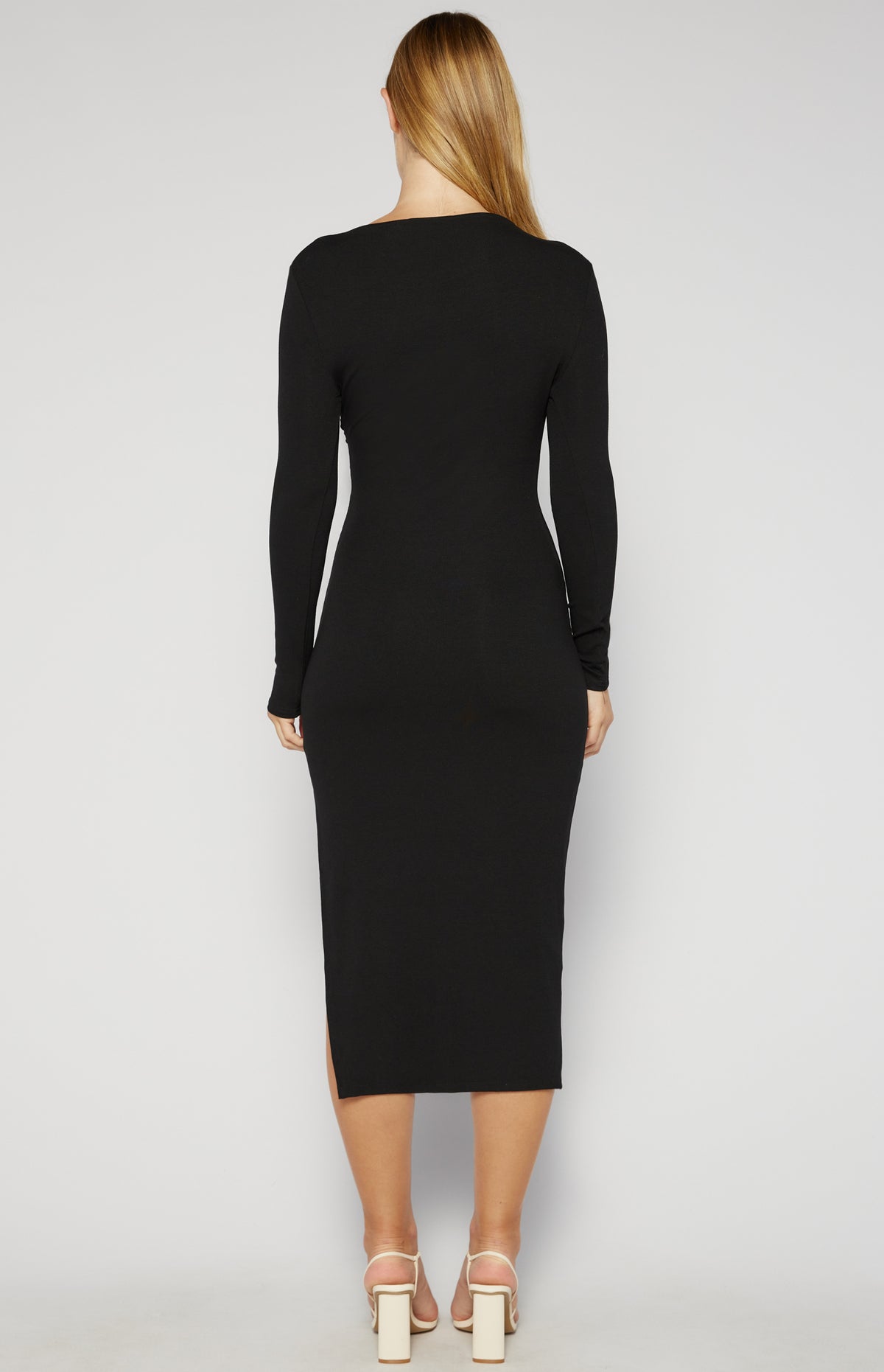 Delaney Stretch Jersey Long Sleeve Midi Dress - Black