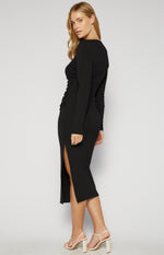 Delaney Stretch Jersey Long Sleeve Midi Dress - Black