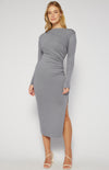 Delaney Stretch Jersey Long Sleeve Midi Dress - Grey