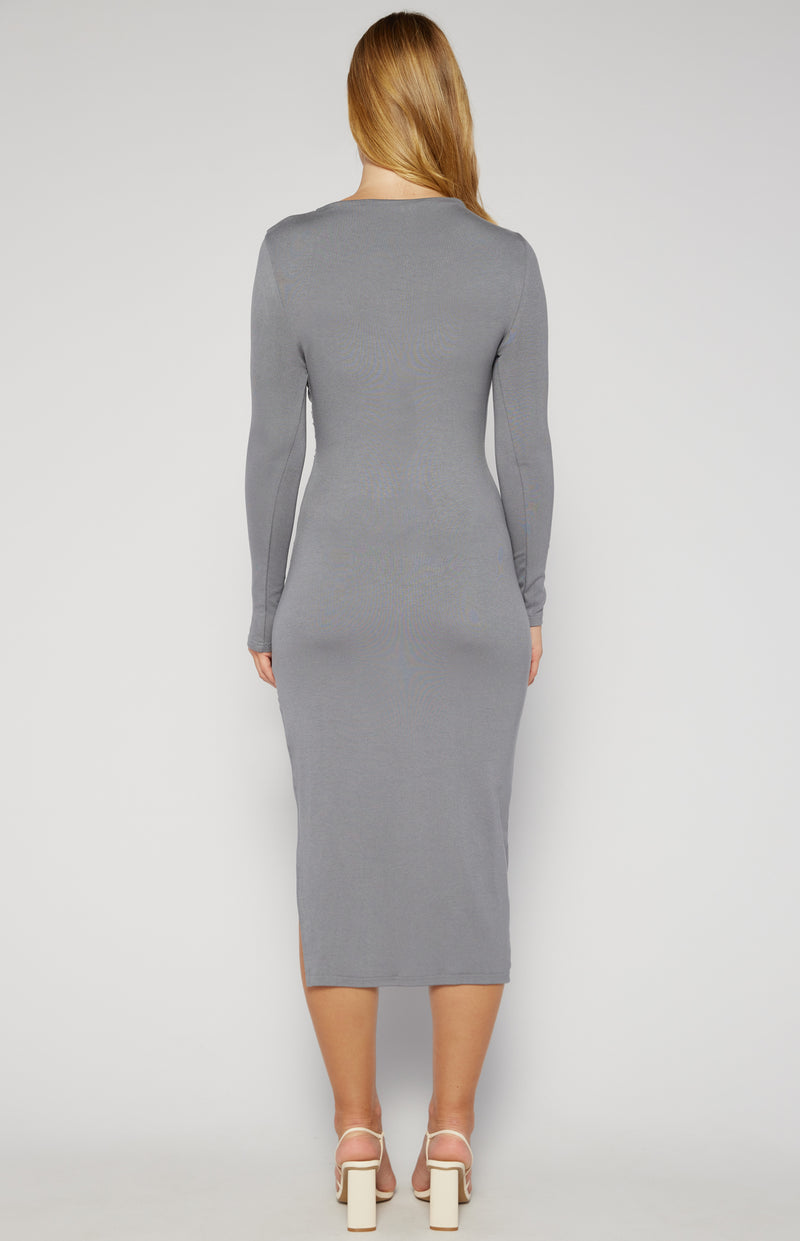 Delaney Stretch Jersey Long Sleeve Midi Dress - Grey