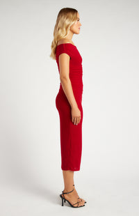 Sweetpea Off Shoulder Midi Dress - Deep Red