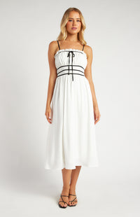 Santiago Bow Midi Dress - White