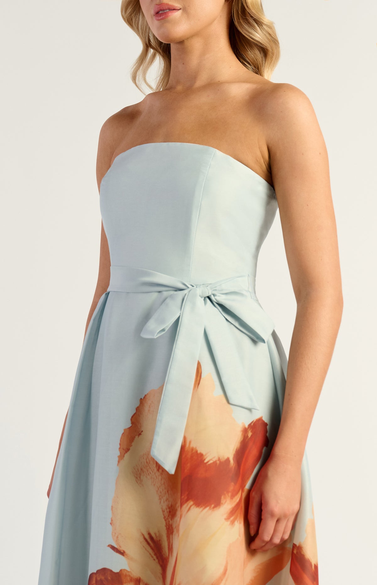 Emilia Strapless Midi Dress - Floral Blue