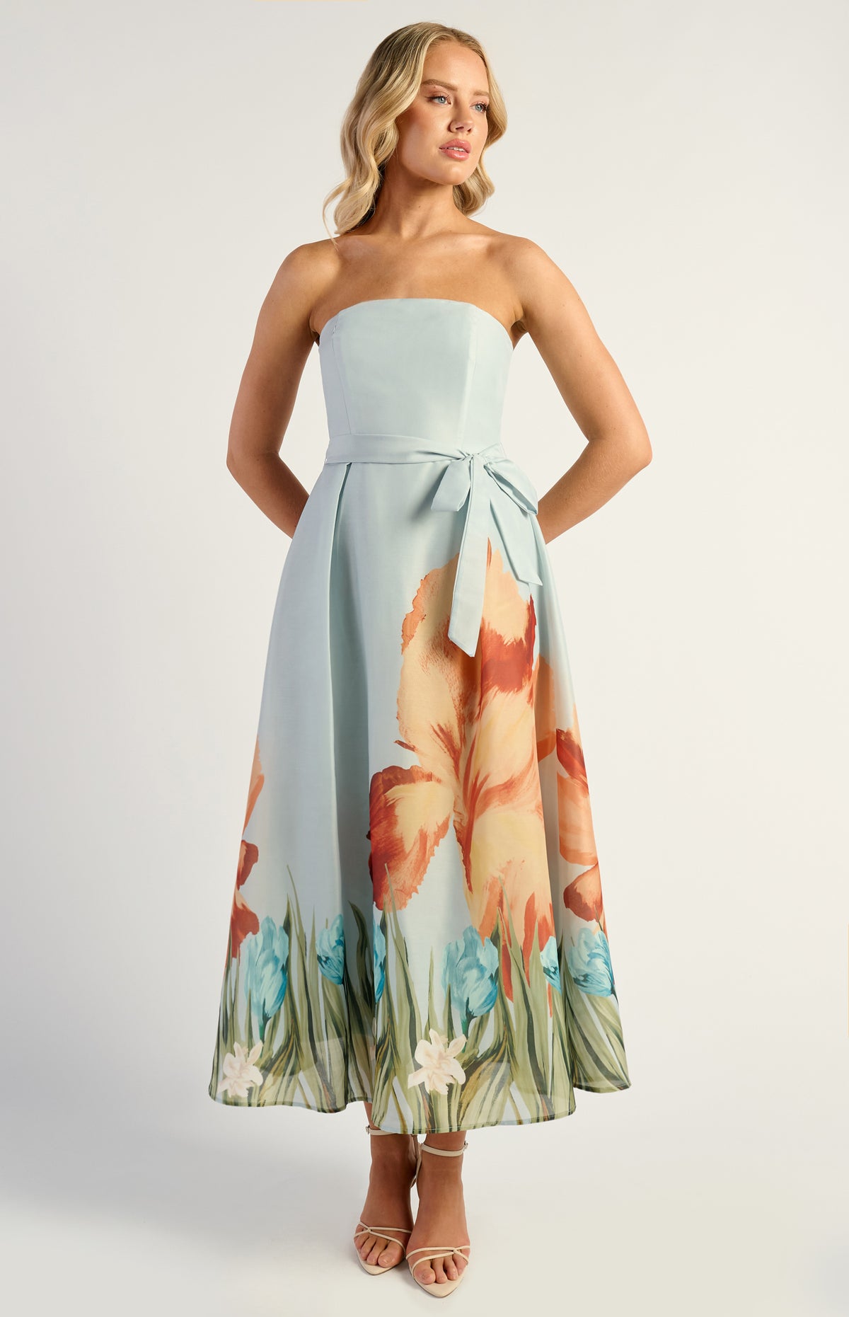 Emilia Strapless Midi Dress - Floral Blue