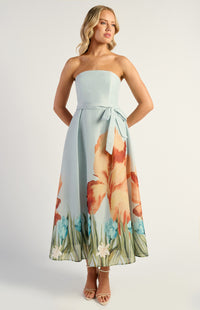Emilia Strapless Midi Dress - Floral Blue