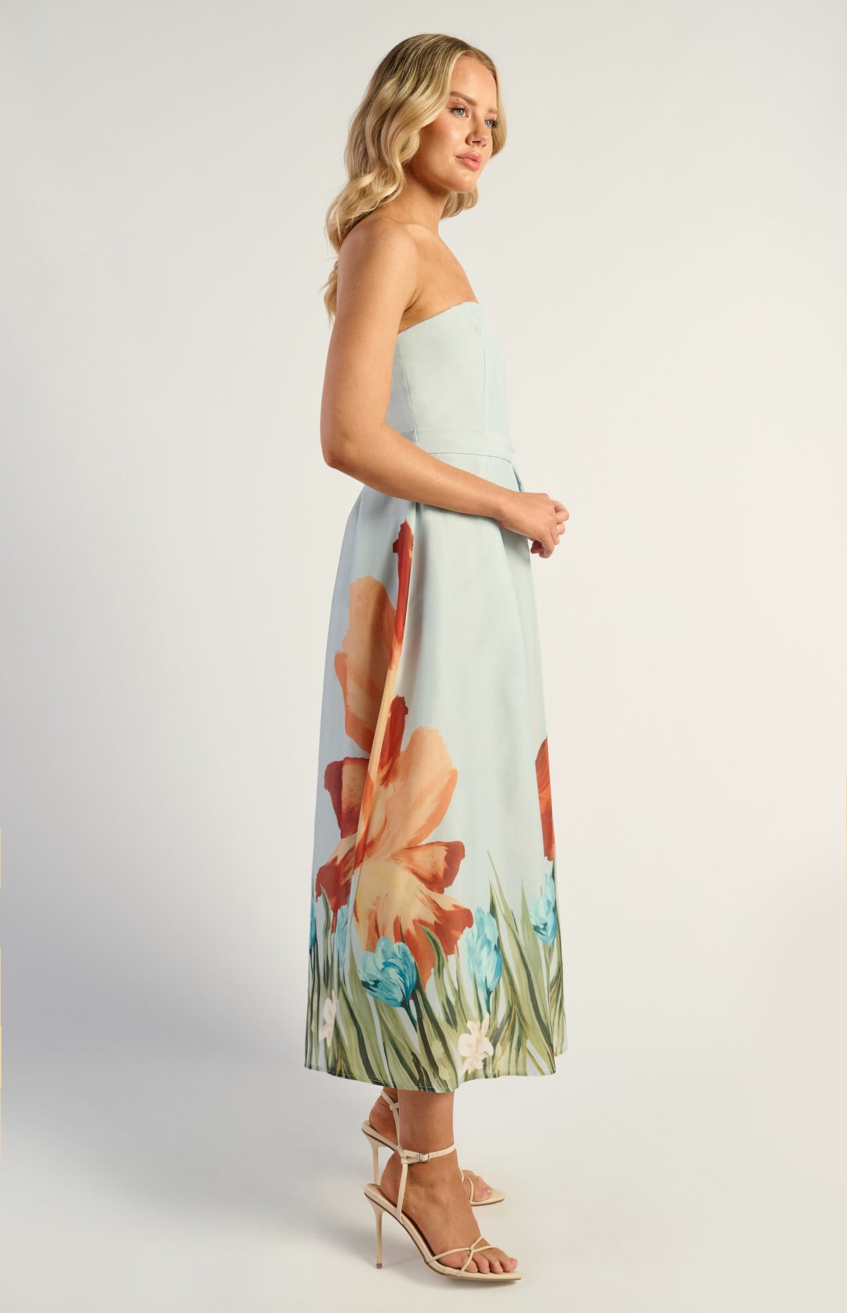 Emilia Strapless Midi Dress - Floral Blue