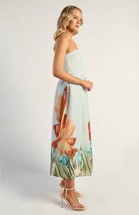 Emilia Strapless Midi Dress - Floral Blue