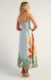 Emilia Strapless Midi Dress - Floral Blue
