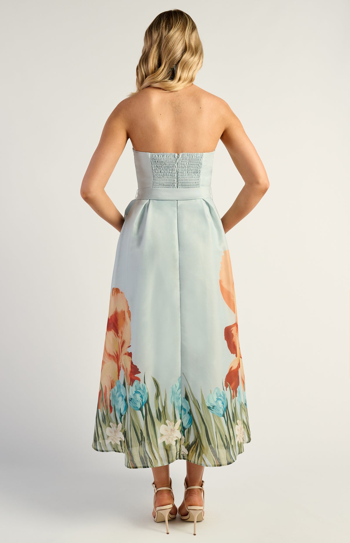 Emilia Strapless Midi Dress - Floral Blue