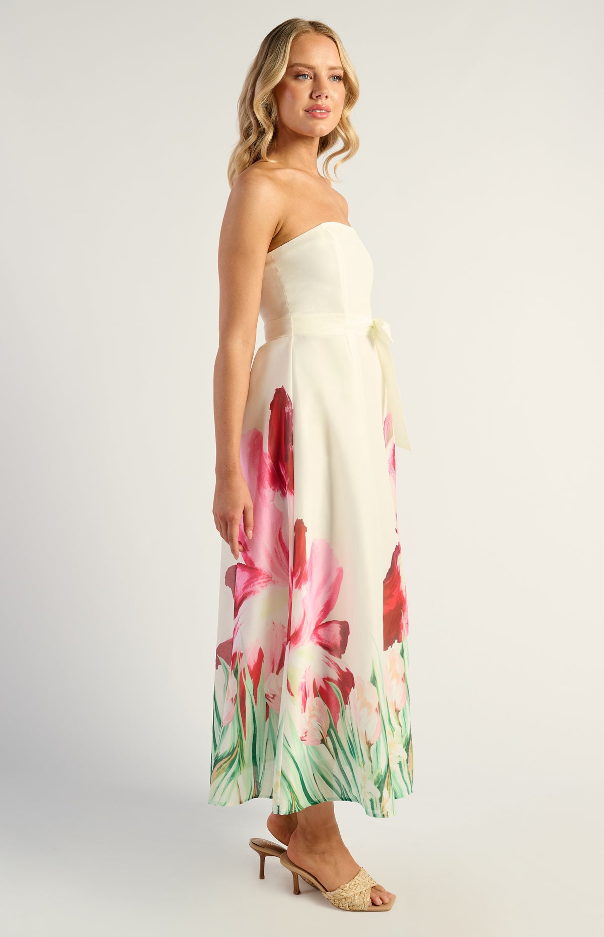 Emilia Strapless Midi Dress - Floral Pink