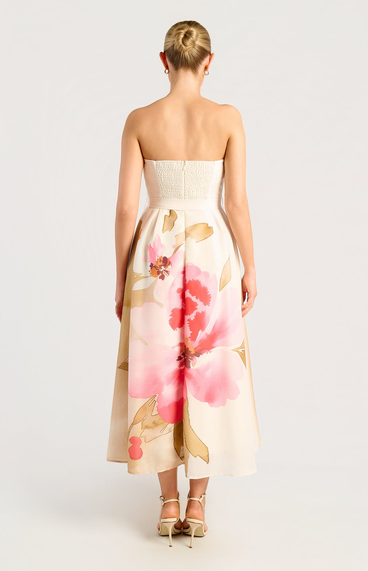 Emilia Strapless Midi Dress - Floral Pink Green