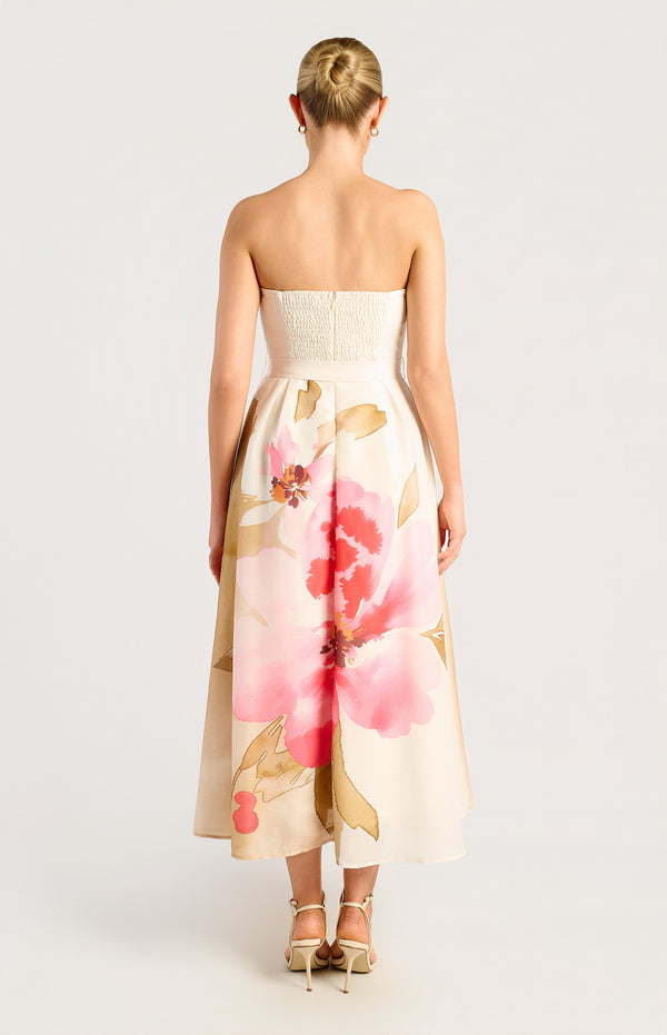 Emilia Strapless Midi Dress - Floral Pink Green