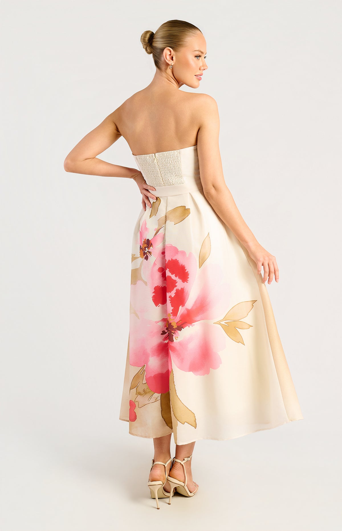 Emilia Strapless Midi Dress - Floral Pink Green