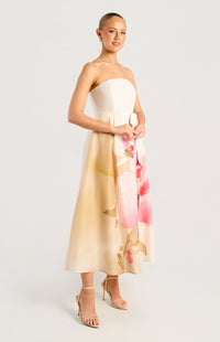Emilia Strapless Midi Dress - Floral Pink Green
