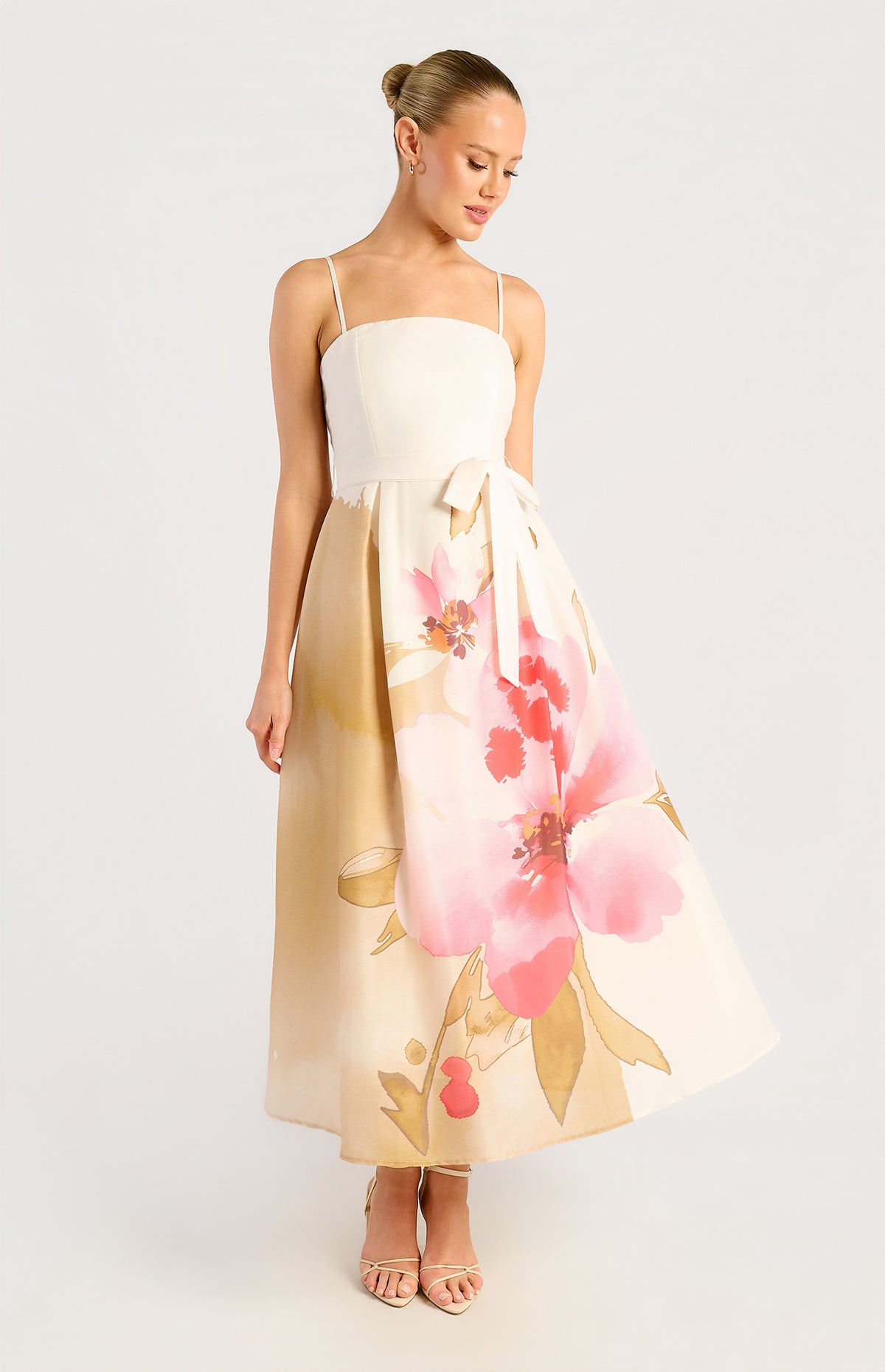 Emilia Strapless Midi Dress - Floral Pink Green