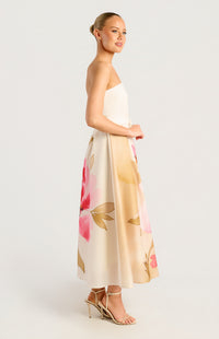 Emilia Strapless Midi Dress - Floral Pink Green