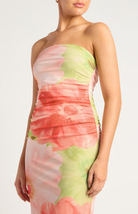Elysia Strapless Mesh Midi Dress - Coral Green