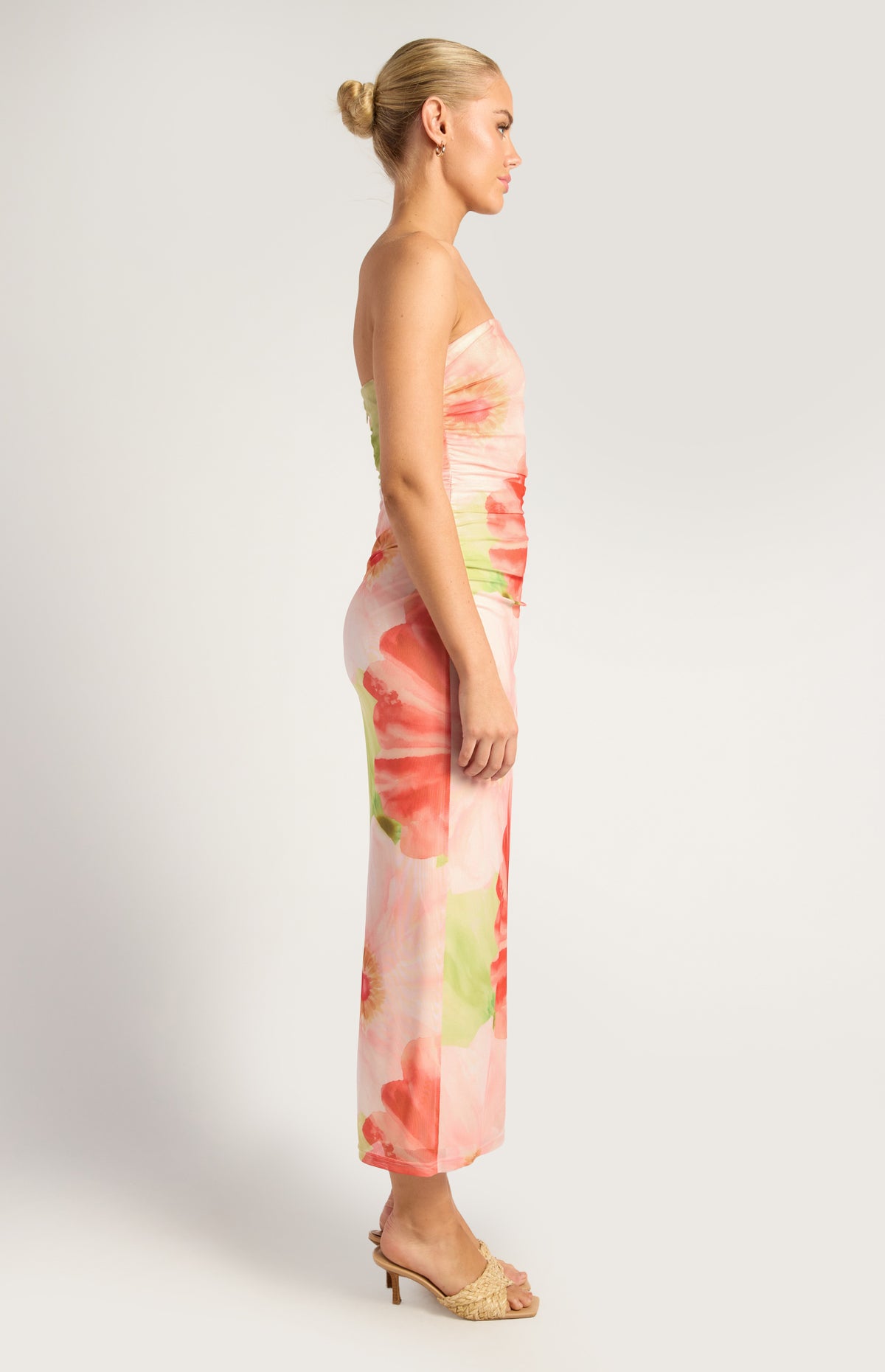 Elysia Strapless Mesh Midi Dress - Coral Green