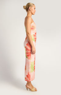 Elysia Strapless Mesh Midi Dress - Coral Green