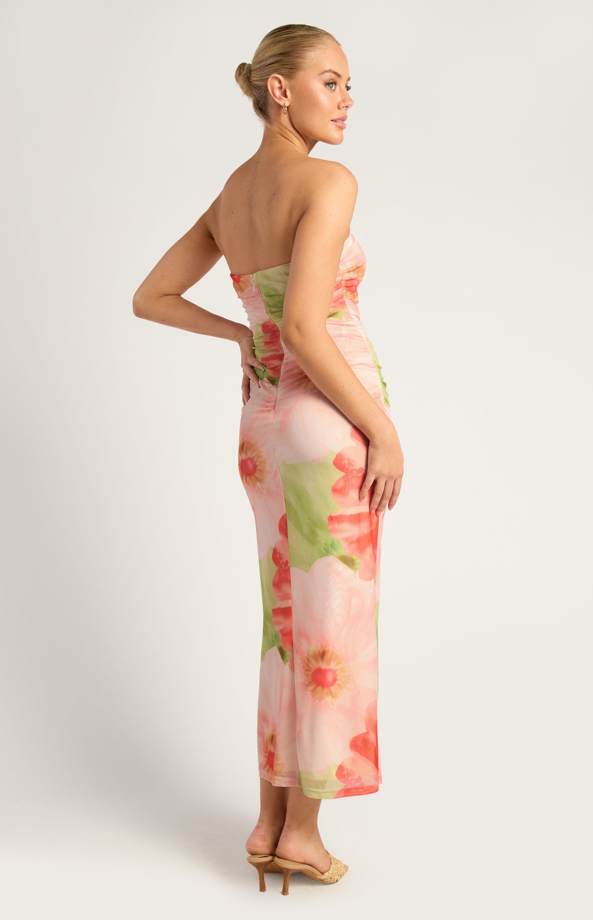 Elysia Strapless Mesh Midi Dress - Coral Green