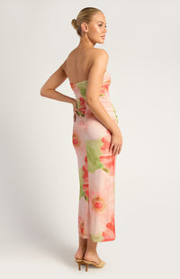 Elysia Strapless Mesh Midi Dress - Coral Green