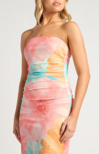 Elysia Strapless Mesh Midi Dress - Pink Blue